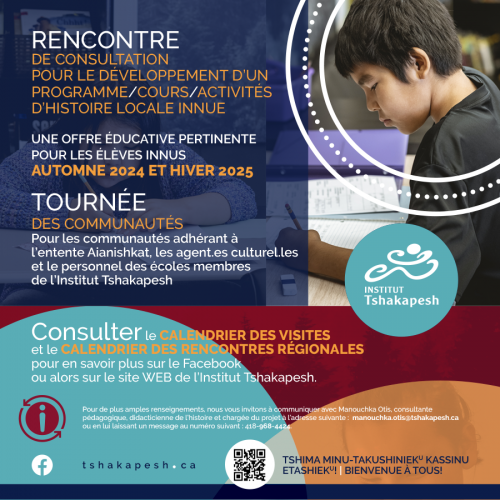 RENCONTRE DE CONSULTATION POUR LE DÉVELOPPEMENT D’UN PROGRAMME / COURS / ACTIVITÉS D’HISTOIRE LOCALE INNUE